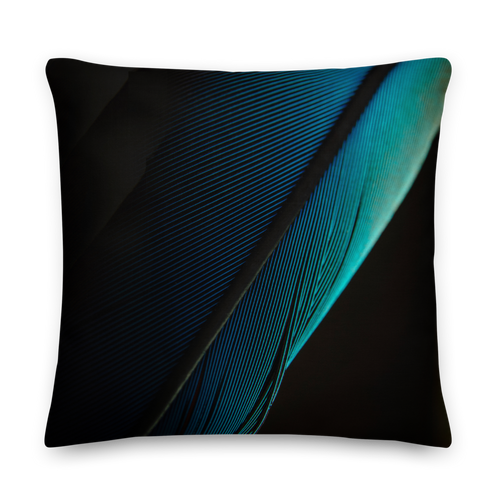 22×22 Blue Black Feathers Square Premium Pillow by Design Express