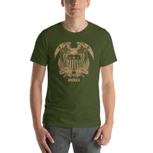 Olive / S United States Of America Eagle Illustration Gold Reverse Short-Sleeve Unisex T-Shirt by Design Express