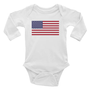 White / 6M United States Flag "Solo" Infant Long Sleeve Bodysuit by Design Express