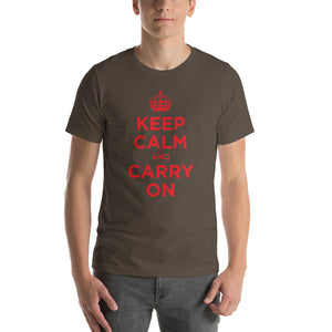 Army / S Keep Calm and Carry On (Red) Short-Sleeve Unisex T-Shirt by Design Express