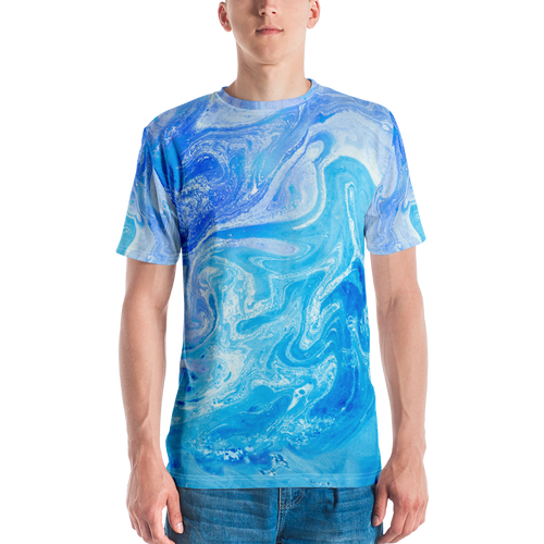 XS Blue Watercolor Marble Men's T-shirt by Design Express