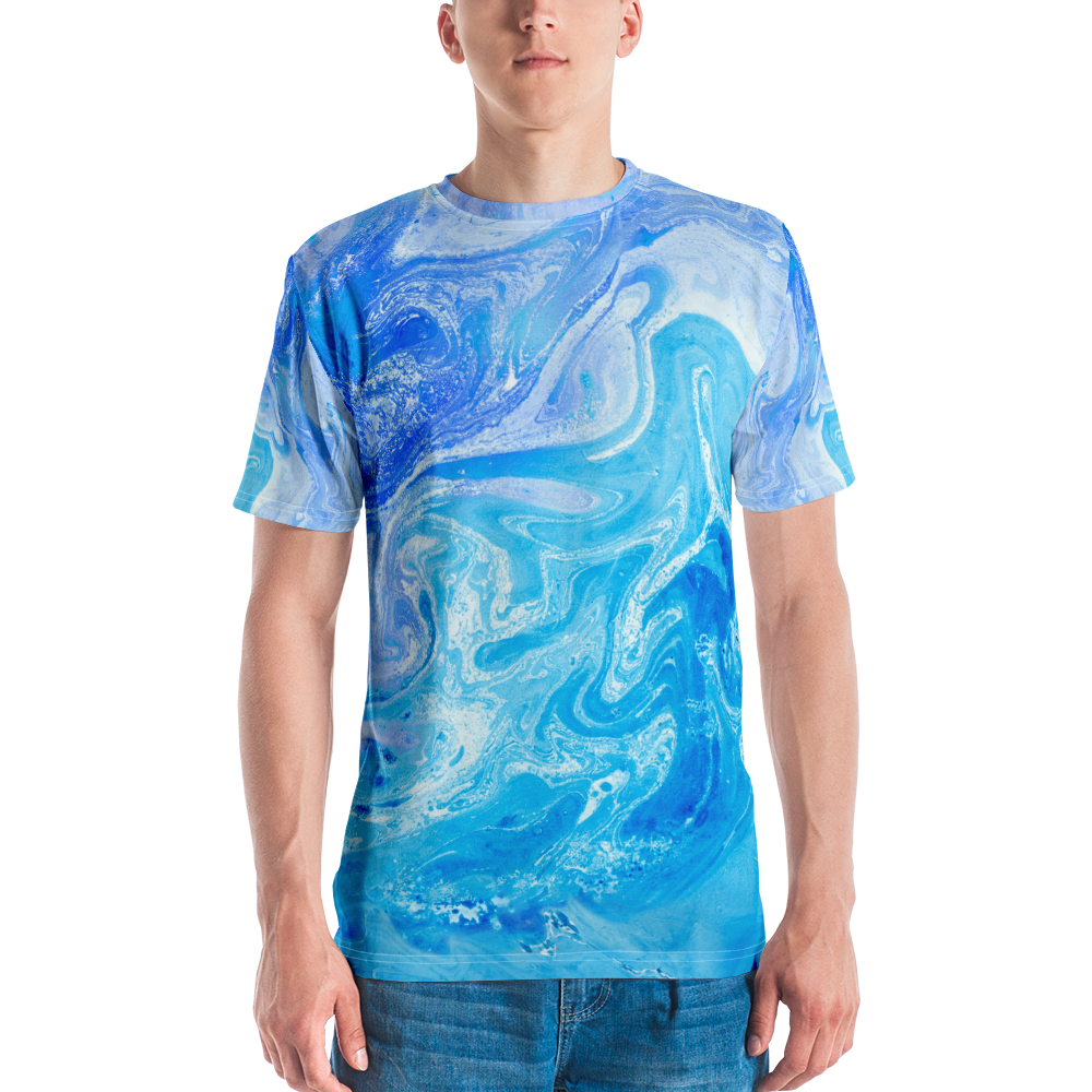 XS Blue Watercolor Marble Men's T-shirt by Design Express