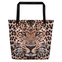 Black Leopard Face "All Over Animal" Beach Bag Totes by Design Express