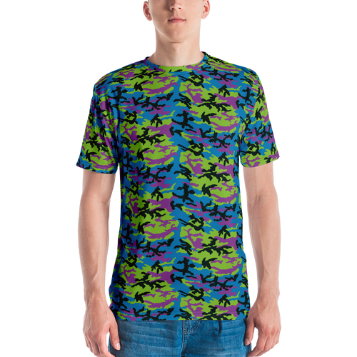 XS Green Blue Violet Camo Men's T-shirt by Design Express