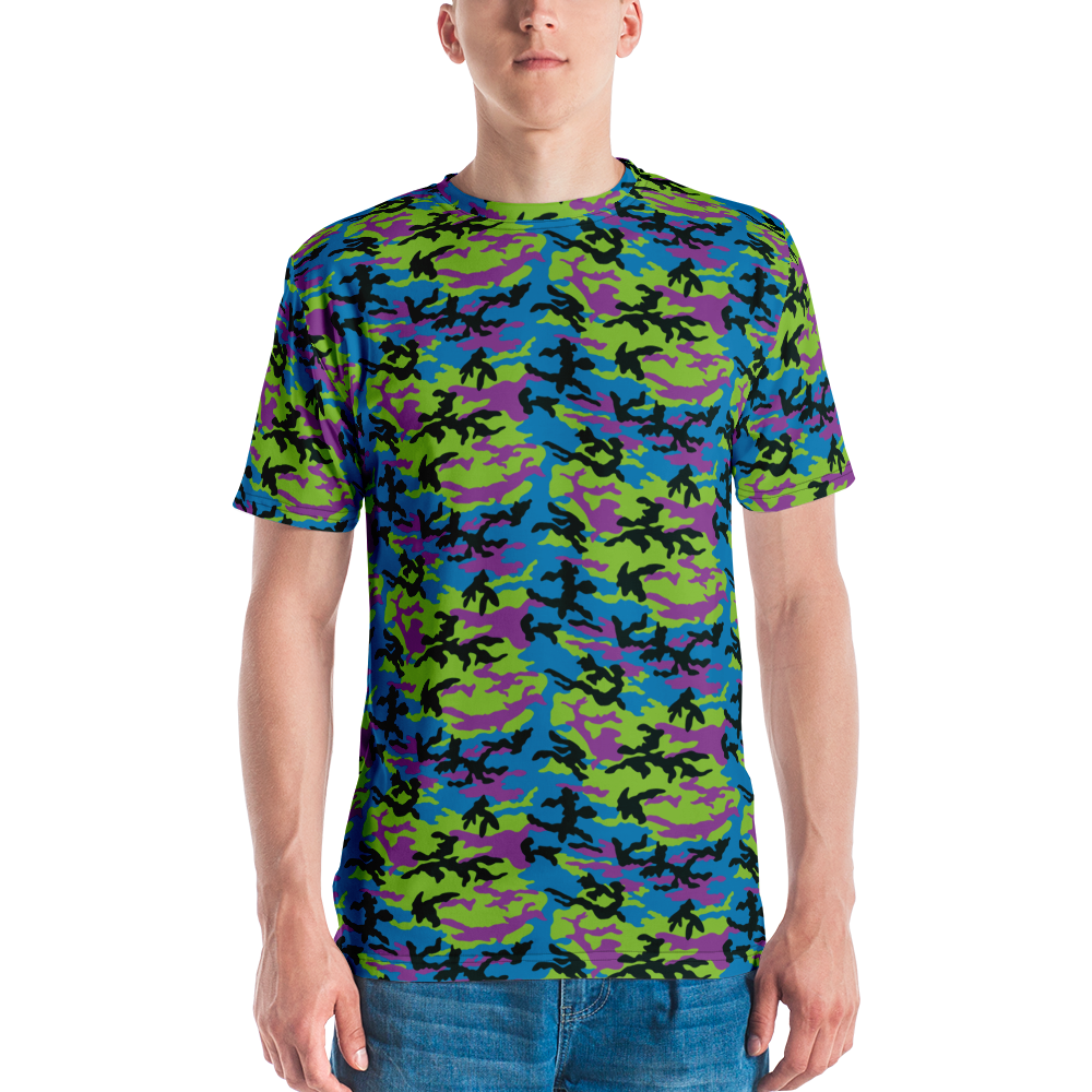 XS Green Blue Violet Camo Men's T-shirt by Design Express