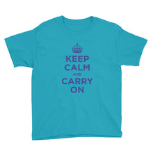 Caribbean Blue / XS Keep Calm and Carry On (Navy Blue) Youth Short Sleeve T-Shirt by Design Express