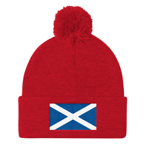 Red Scotland Flag "Solo" Pom Pom Knit Cap by Design Express