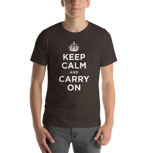 Brown / S Keep Calm and Carry On (White) Short-Sleeve Unisex T-Shirt by Design Express