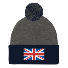 Dark Heather Grey/ Navy United Kingdom Flag "Solo" Pom Pom Knit Cap by Design Express