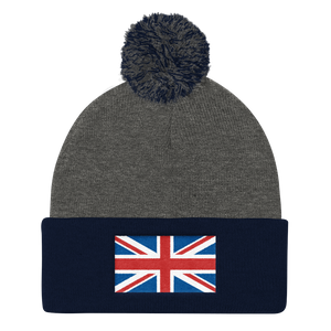 Dark Heather Grey/ Navy United Kingdom Flag "Solo" Pom Pom Knit Cap by Design Express