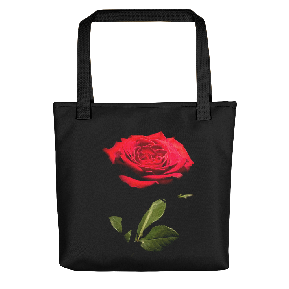 Default Title Red Rose on Black Tote Bag by Design Express