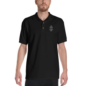 Keep Calm and Carry On (White Embroidered) Polo Shirt by Design Express