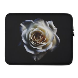 15 in White Rose on Black Laptop Sleeve by Design Express