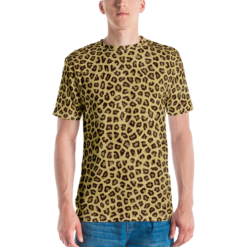 XS Yellow Leopard Print Men's T-shirt by Design Express