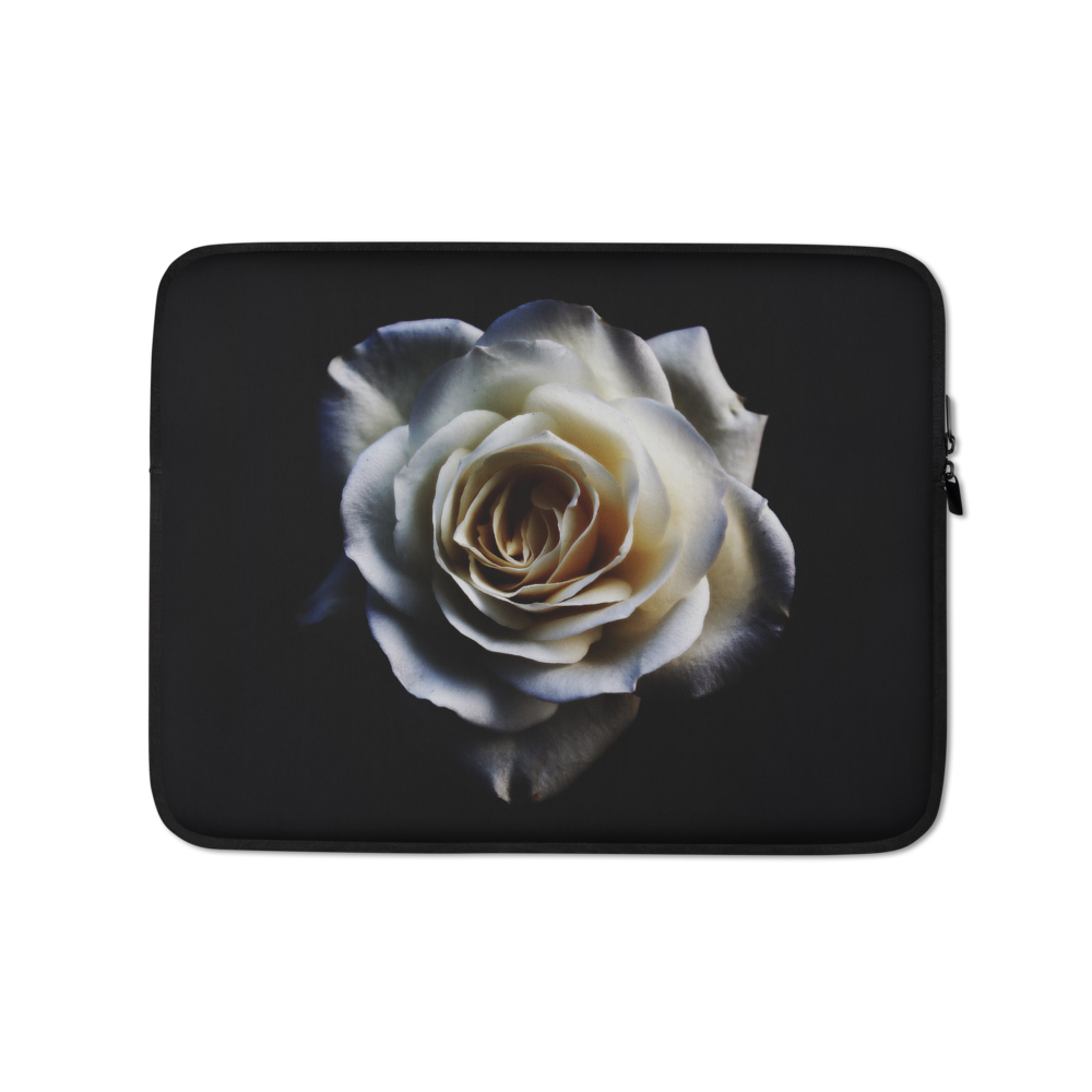 13 in White Rose on Black Laptop Sleeve by Design Express