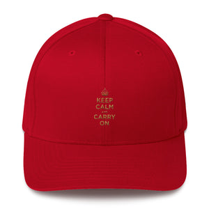 Red / S/M Keep Calm and Carry On (Gold) Structured Twill Cap by Design Express