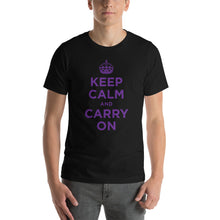 Black / XS Keep Calm and Carry On (Purple) Short-Sleeve Unisex T-Shirt by Design Express