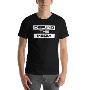 XS Defund The Media Extended Unisex Black T-Shirt by Design Express