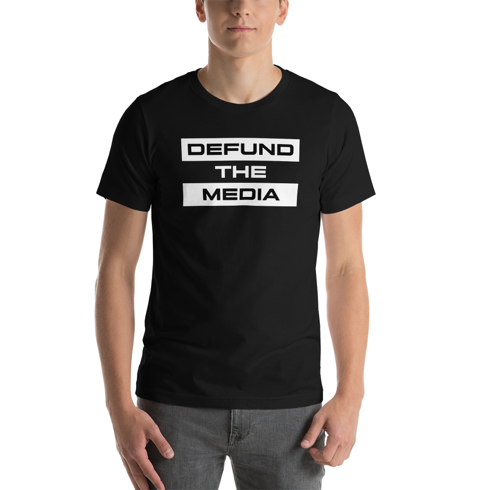 XS Defund The Media Extended Unisex Black T-Shirt by Design Express
