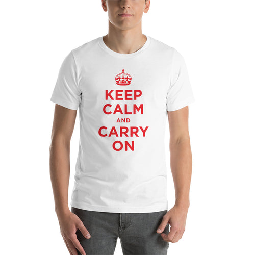 White / XS Keep Calm and Carry On (Red) Short-Sleeve Unisex T-Shirt by Design Express