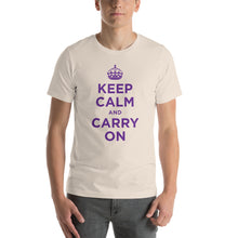 Soft Cream / S Keep Calm and Carry On (Purple) Short-Sleeve Unisex T-Shirt by Design Express