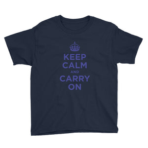 Navy / XS Keep Calm and Carry On (Navy Blue) Youth Short Sleeve T-Shirt by Design Express