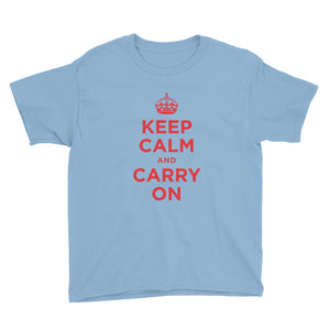 Light Blue / XS Keep Calm and Carry On (Red) Youth Short Sleeve T-Shirt by Design Express