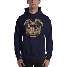 Navy / S United States Of America Eagle Illustration Gold Reverse Hooded Sweatshirt by Design Express