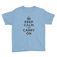 Light Blue / XS Keep Calm and Carry On (Black) Youth Short Sleeve T-Shirt by Design Express
