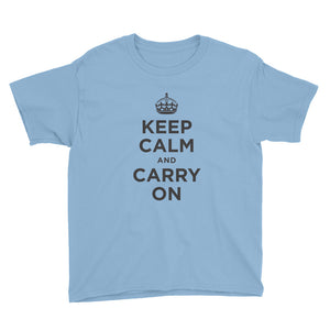 Light Blue / XS Keep Calm and Carry On (Black) Youth Short Sleeve T-Shirt by Design Express