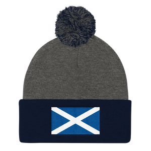 Dark Heather Grey/ Navy Scotland Flag "Solo" Pom Pom Knit Cap by Design Express