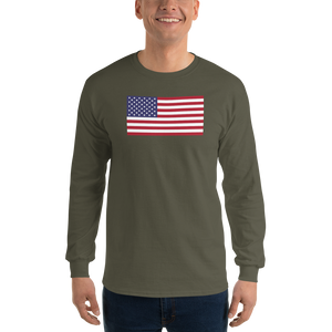 Military Green / S United States Flag "Solo" Long Sleeve T-Shirt by Design Express