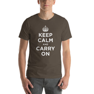 Army / S Keep Calm and Carry On (White) Short-Sleeve Unisex T-Shirt by Design Express