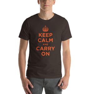 Brown / S Keep Calm and Carry On (Orange) Short-Sleeve Unisex T-Shirt by Design Express