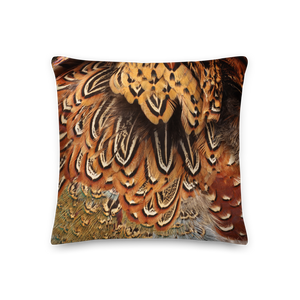 18×18 Brown Pheasant Feathers Square Premium Pillow by Design Express