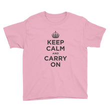 CharityPink / XS Keep Calm and Carry On (Black) Youth Short Sleeve T-Shirt by Design Express