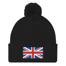 Black United Kingdom Flag "Solo" Pom Pom Knit Cap by Design Express