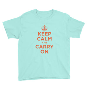 Teal Ice / S Keep Calm and Carry On (Orange) Youth Short Sleeve T-Shirt by Design Express
