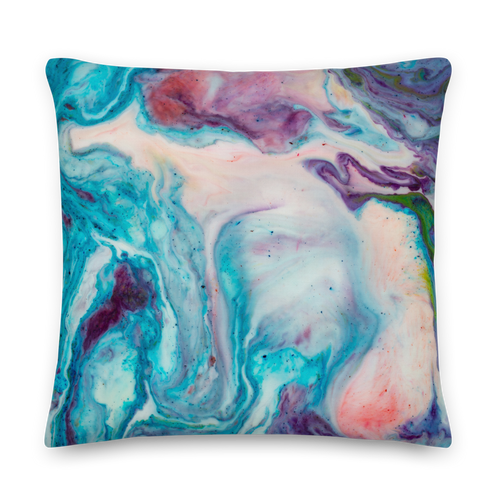 22×22 Blue Multicolor Marble Square Premium Pillow by Design Express