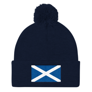 Navy Scotland Flag "Solo" Pom Pom Knit Cap by Design Express