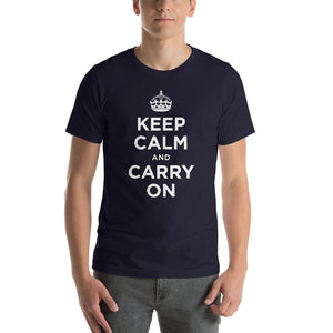 Navy / XS Keep Calm and Carry On (White) Short-Sleeve Unisex T-Shirt by Design Express