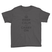 Charcoal / XS Keep Calm and Carry On (Black) Youth Short Sleeve T-Shirt by Design Express