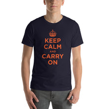 Navy / XS Keep Calm and Carry On (Orange) Short-Sleeve Unisex T-Shirt by Design Express