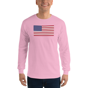 Light Pink / S United States Flag "Solo" Long Sleeve T-Shirt by Design Express