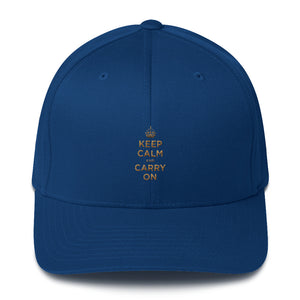 Royal Blue / S/M Keep Calm and Carry On (Gold) Structured Twill Cap by Design Express