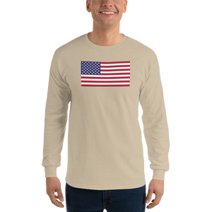 Sand / S United States Flag "Solo" Long Sleeve T-Shirt by Design Express
