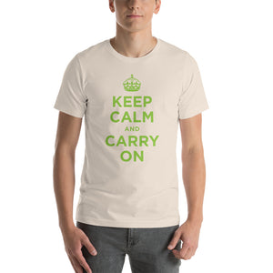 Soft Cream / S Keep Calm and Carry On (Green) Short-Sleeve Unisex T-Shirt by Design Express