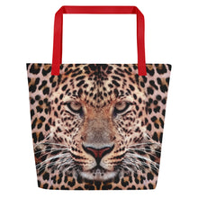 Red Leopard Face "All Over Animal" Beach Bag Totes by Design Express