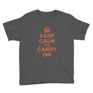 Charcoal / XS Keep Calm and Carry On (Orange) Youth Short Sleeve T-Shirt by Design Express