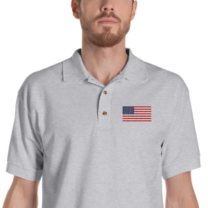 Sport Grey / S United States Flag "Solo" Embroidered Polo Shirt by Design Express
